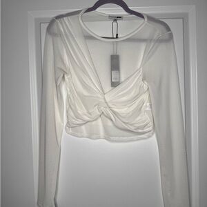 Fashion Nova White Sheer Twist Front Blouse